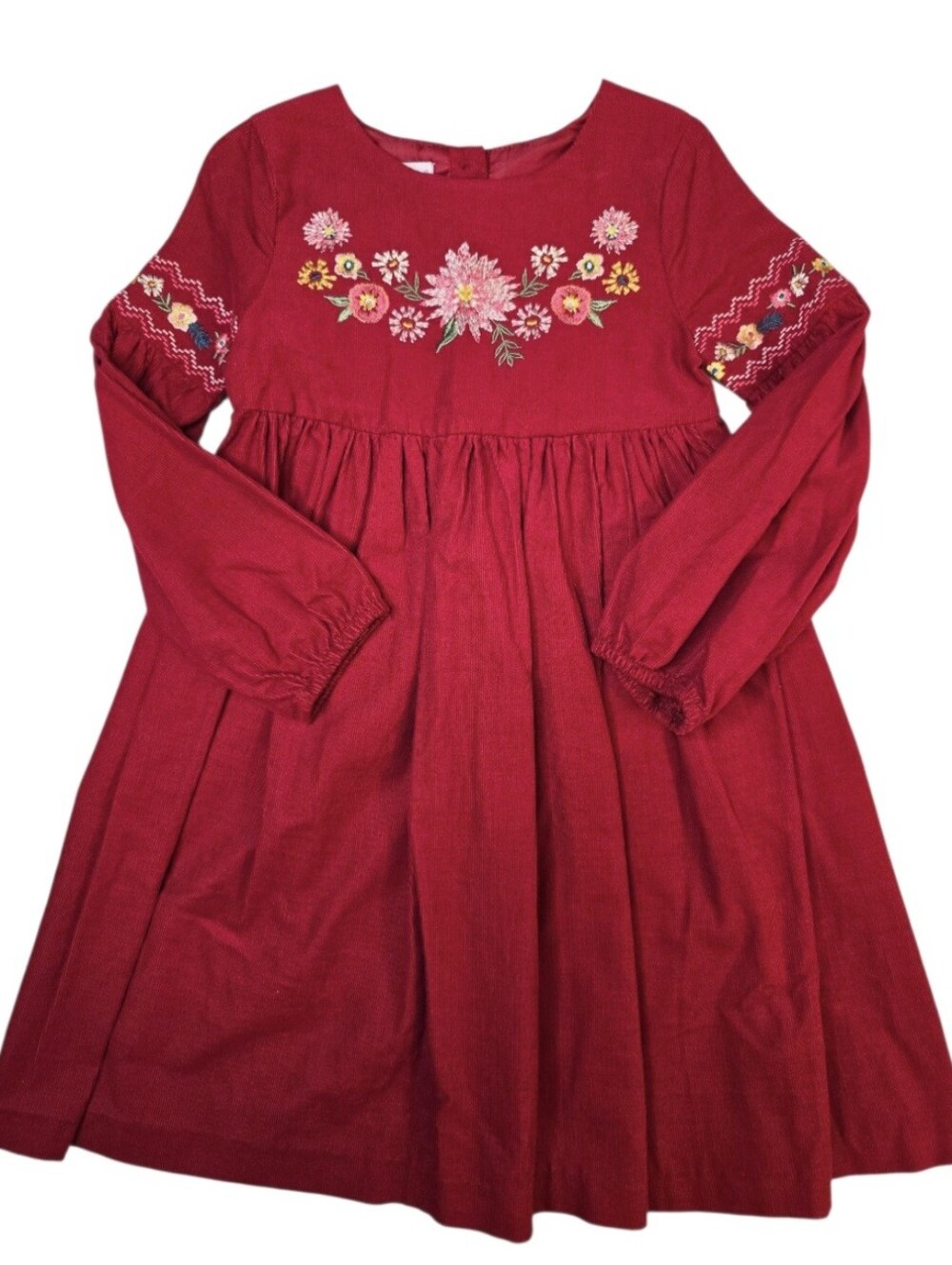 Bonnie Jean Embroidered Long-Sleeve Corduroy Dress